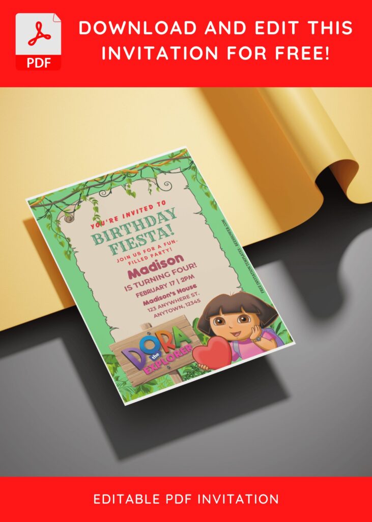 (Free Editable PDF) Rumble In The Jungle Dora Explorer Baby Shower Invitation Templates E