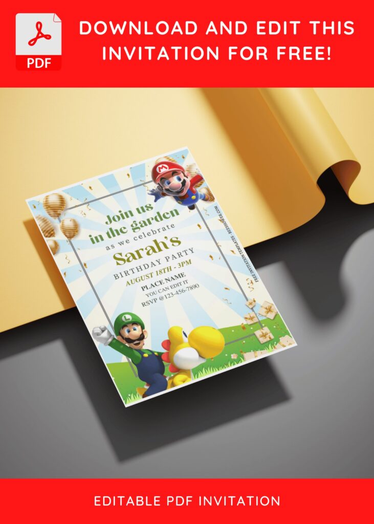 (Free Editable PDF) Power Up Super Mario Bros Baby Shower Invitation Templates E