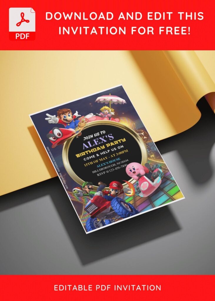(Free Editable PDF) Epic Super Mario Kart Baby Shower Invitation Templates E