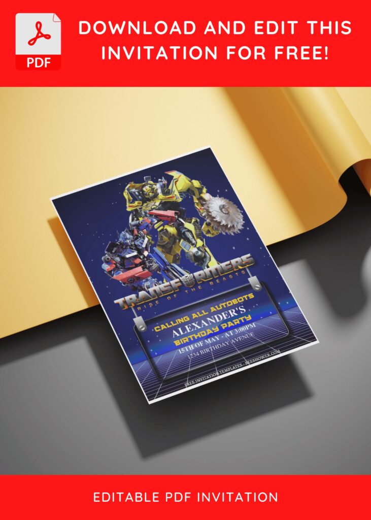 (Free Editable PDF) Gear Up Transformers Baby Shower Invitation Templates E