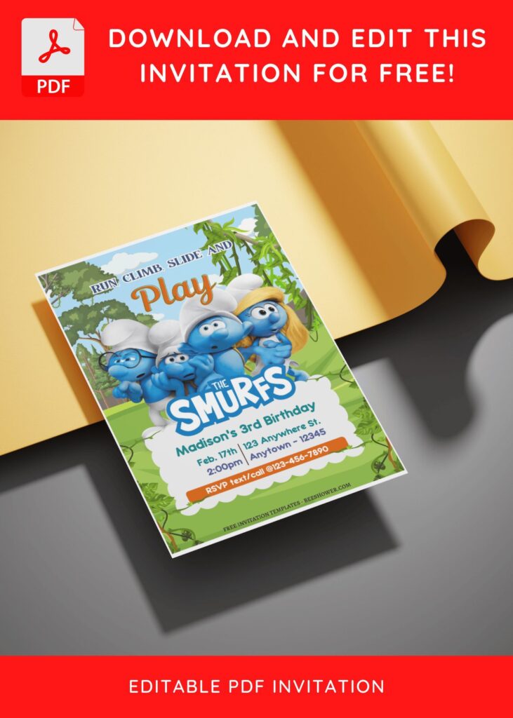 (Free Editable PDF) Smurf's Up! Baby Shower Invitation Templates E