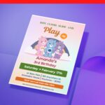 (Free Editable PDF) A Barrel Of Fun Care Bears Baby Shower Invitation Templates D