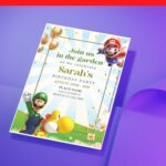 (Free Editable PDF) Power Up Super Mario Bros Baby Shower Invitation Templates D
