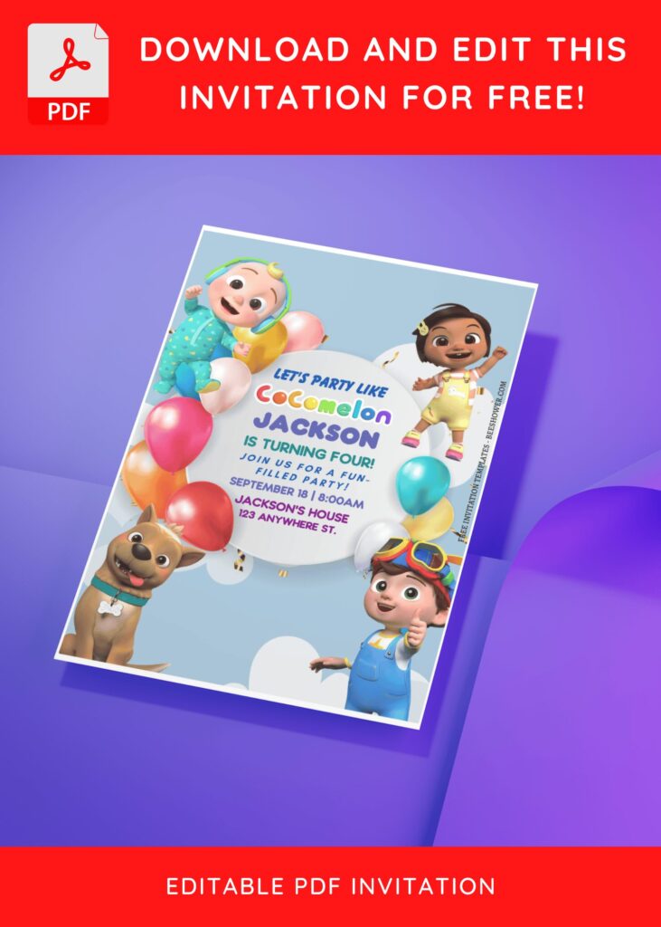 (Free Editable PDF) Wiggle & Giggle Cocomelon Baby Shower Invitation Templates D