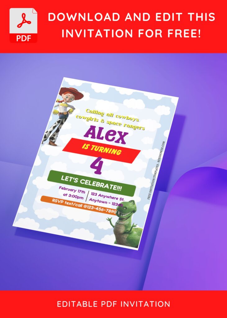 (Free Editable PDF) Charming Toy Story Baby Shower Invitation Templates D