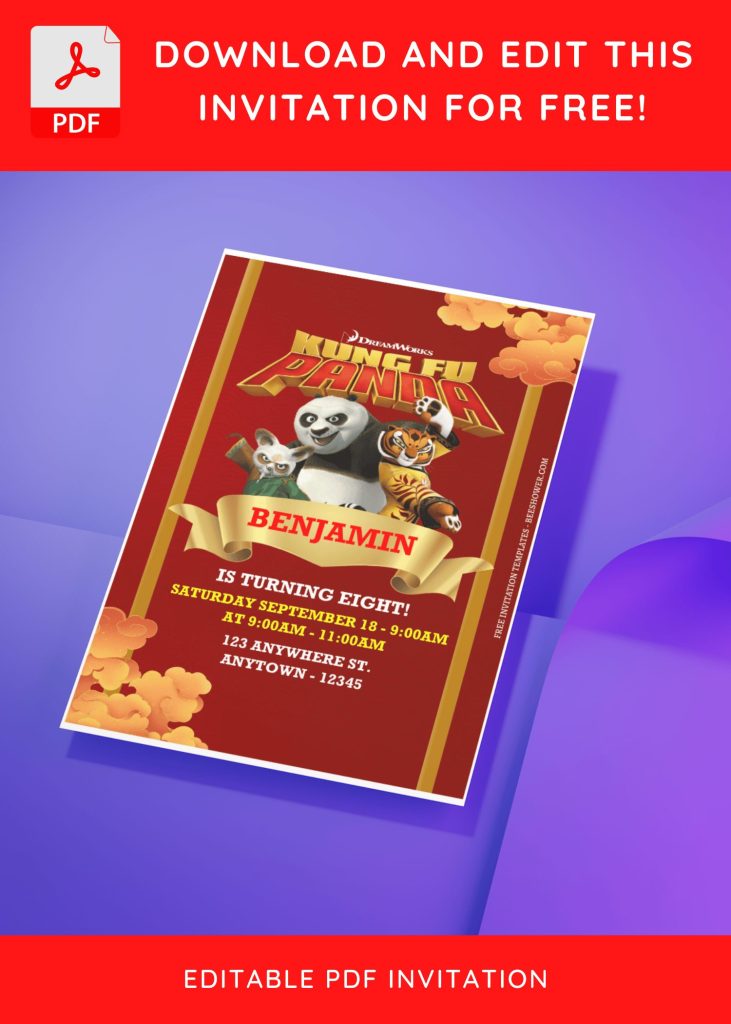 (Free Editable PDF) Festive Kung Fu Panda Baby Shower Invitation Templates D