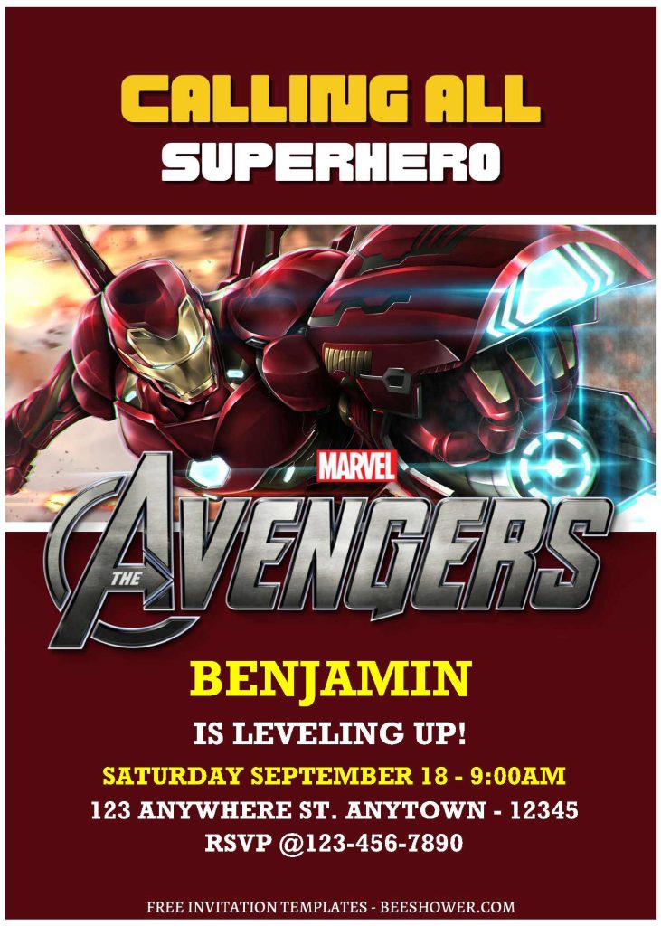 (Free Editable PDF) Marvel Avengers Baby Shower Invitation Templates B