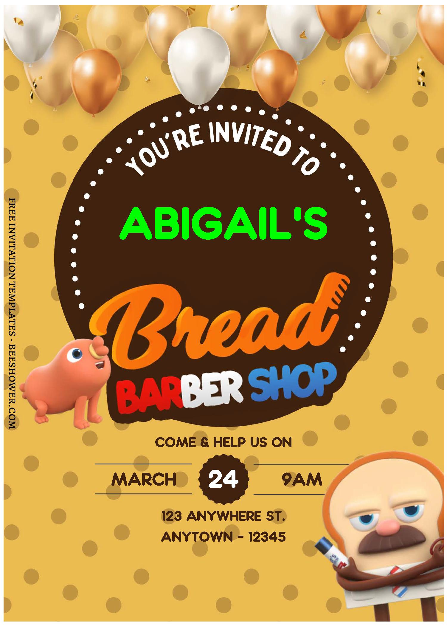 (Free Editable PDF) Bread And Barber Shop Baby Shower Invitation Templates f