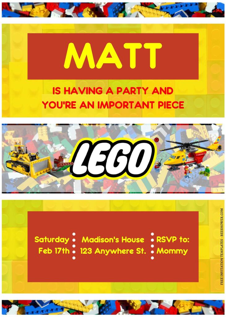 (Free Editable PDF) Fun Lego Block Party Baby Shower Invitation Templates A
