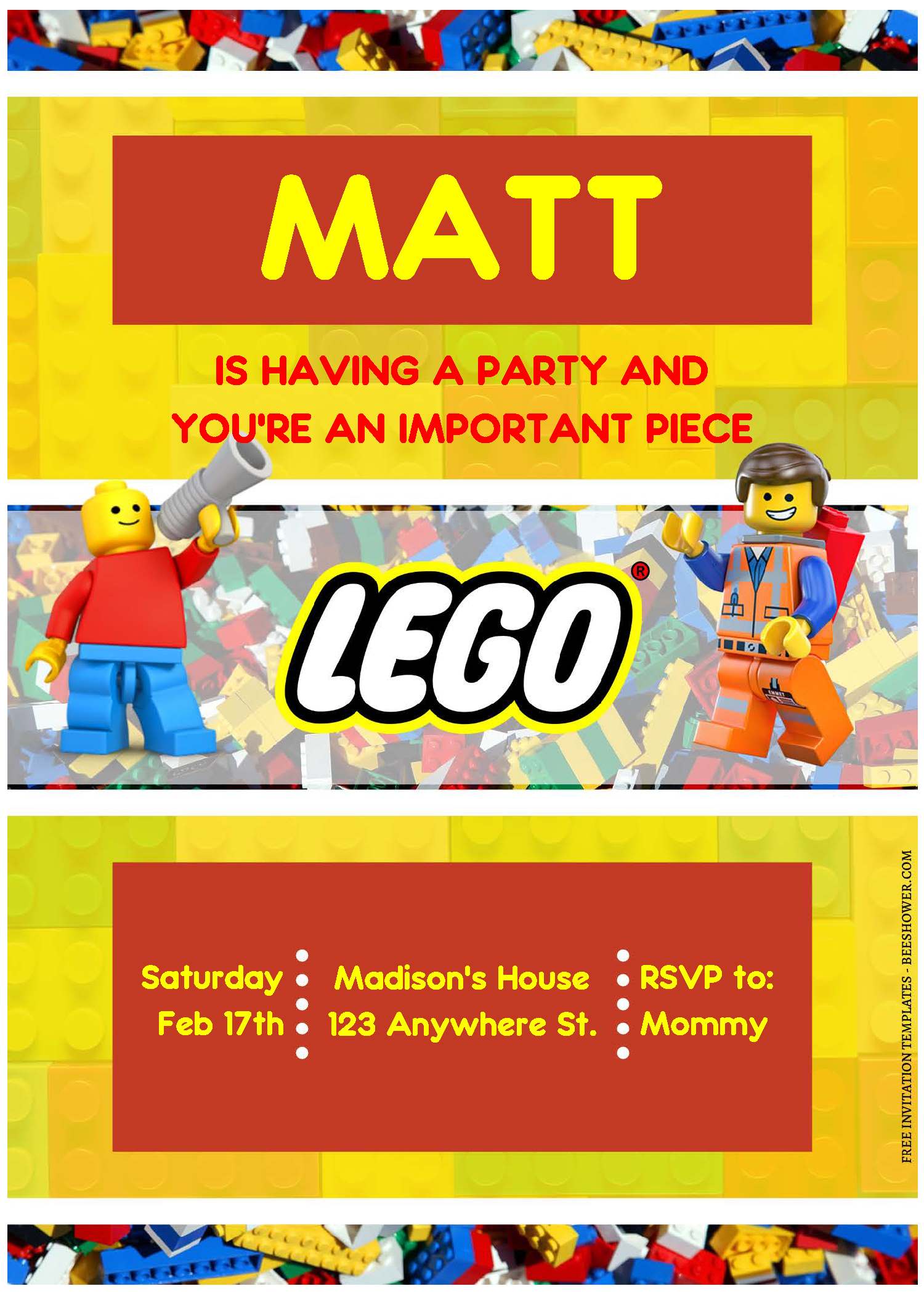 (Free Editable PDF) Fun Lego Block Party Baby Shower Invitation Templates C
