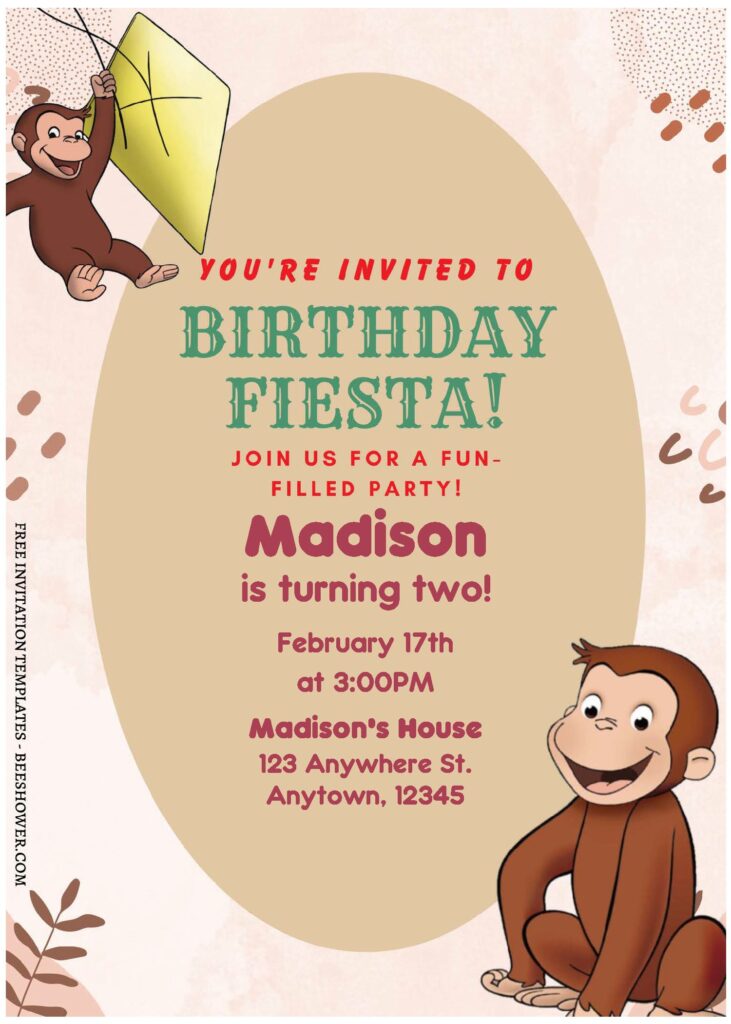 (Free Editable PDF) Swinging Into Fun Curious George Baby Shower Invitation Templates B