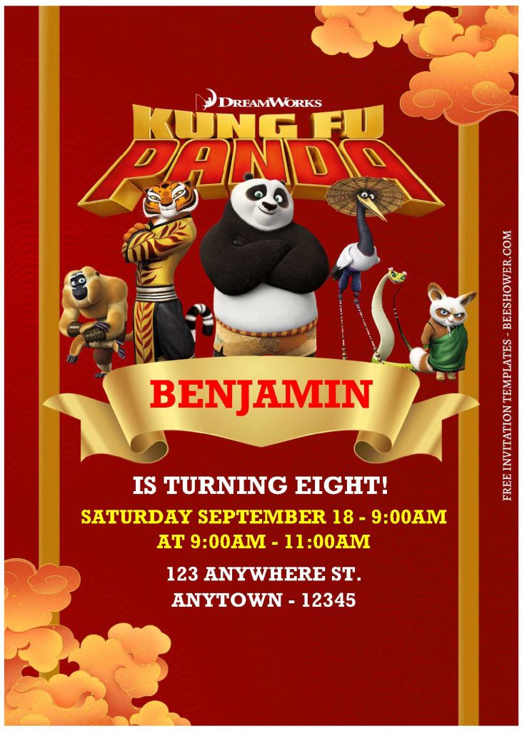 (Free Editable PDF) Festive Kung Fu Panda Baby Shower Invitation Templates B