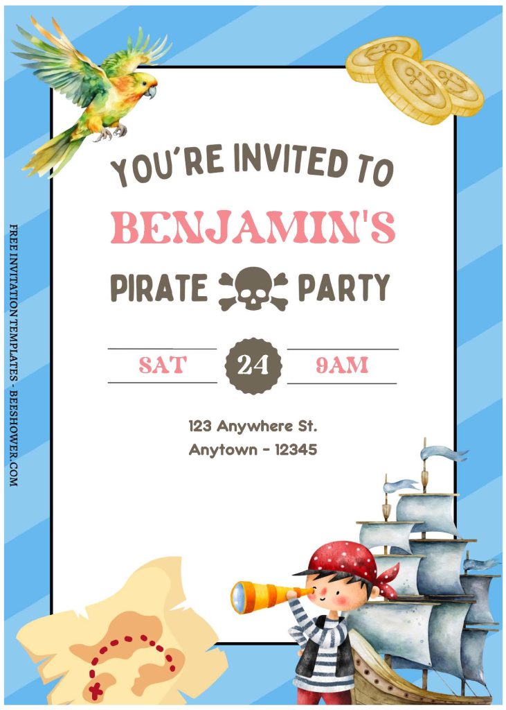 Little Pirate A 1 - Downloadable (Free Editable PDF) Quirky Little Pirate Baby Shower Invitation Templates - Template No. 26