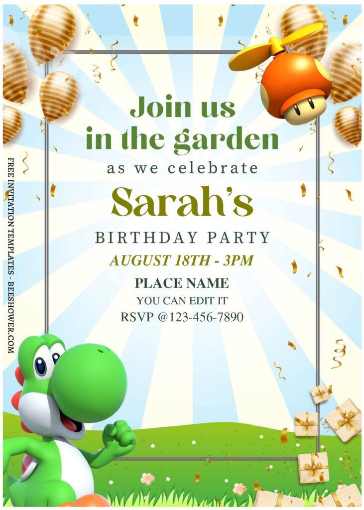 (Free Editable PDF) Power Up Super Mario Bros Baby Shower Invitation Templates C