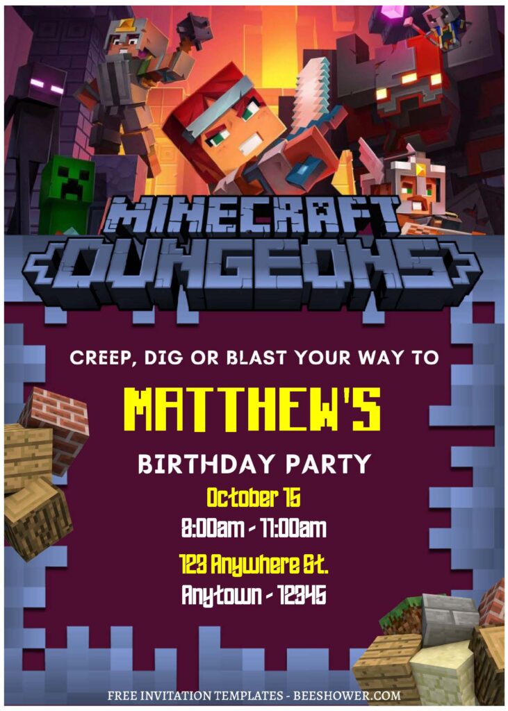 (Free Editable PDF) Pixelated Fun Minecraft Baby Shower Invitation Templates A