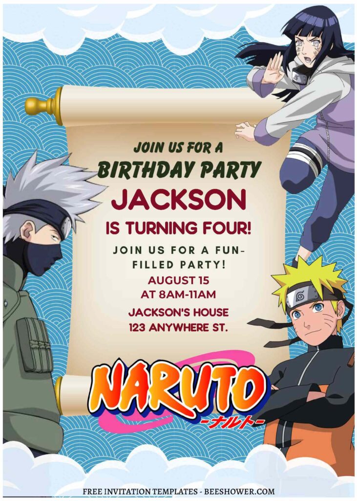 (Free Editable PDF) Awesome Naruto Shippuden Baby Shower Invitation Templates A