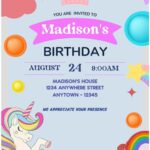 (Free Editable PDF) Enchanted Rainbow & Unicorn Baby Shower Invitation Templates B