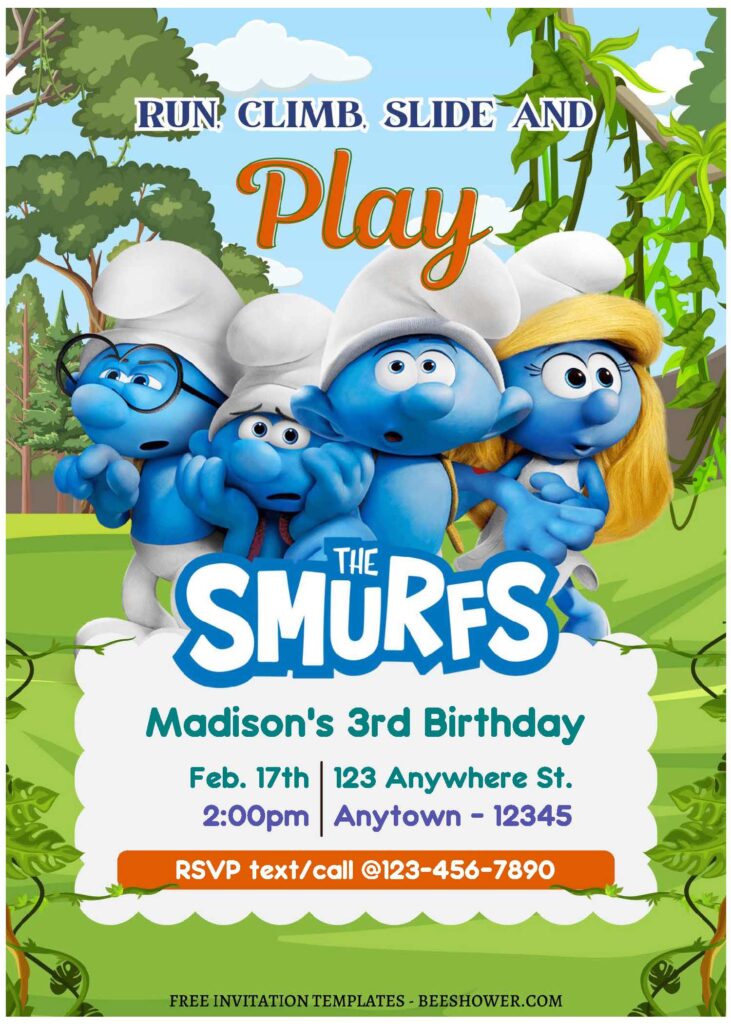 (Free Editable PDF) Smurf's Up! Baby Shower Invitation Templates A