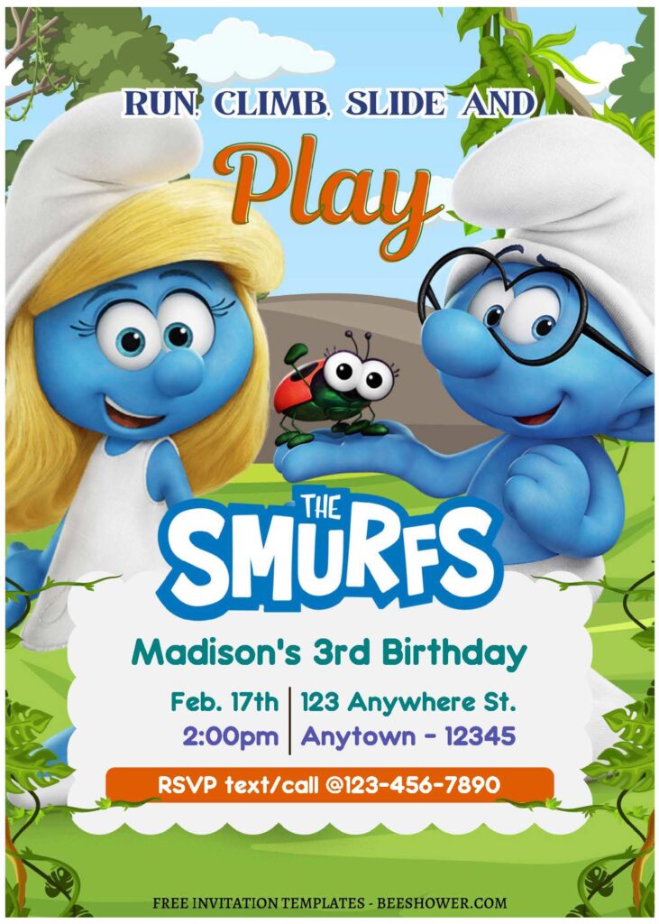 (Free Editable PDF) Smurf's Up! Baby Shower Invitation Templates C