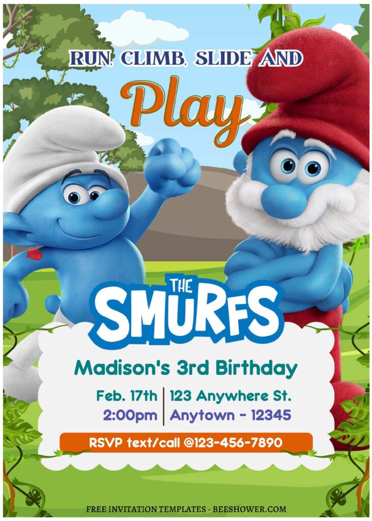 Smurf C - Downloadable (Free Editable PDF) Smurf's Up! Baby Shower Invitation Templates - Template No. 20