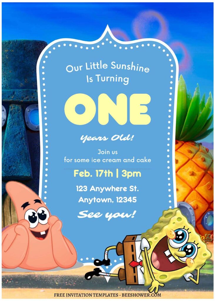 (Free Editable PDF) Cute Bikini Bottom SpongeBob Baby Shower Invitation Templates A