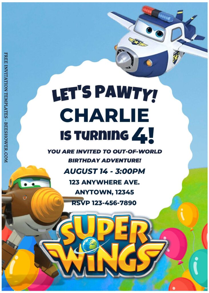 (Free Editable PDF) Charming Super Wings Baby Shower Invitation Templates A