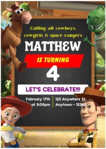 (Free Editable PDF) Whacky Toy Story Baby Shower Invitation Templates A