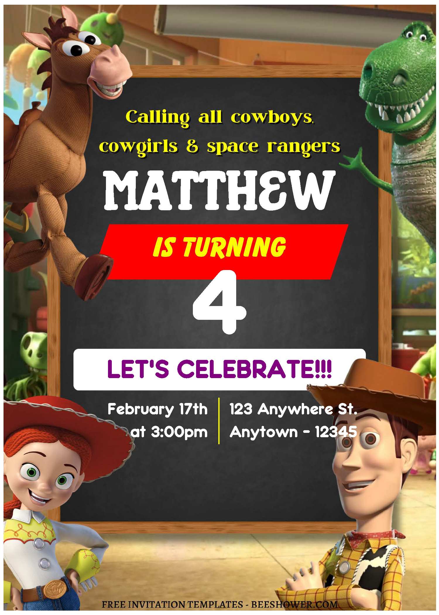 (Free Editable PDF) Whacky Toy Story Baby Shower Invitation Templates C