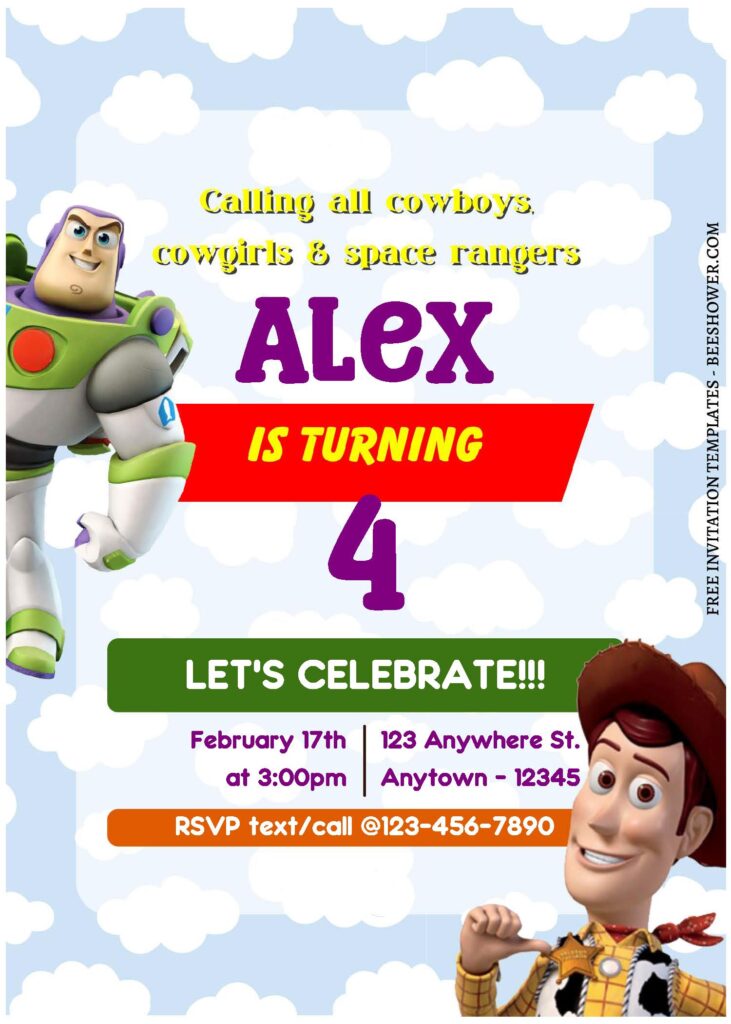 (Free Editable PDF) Charming Toy Story Baby Shower Invitation Templates B