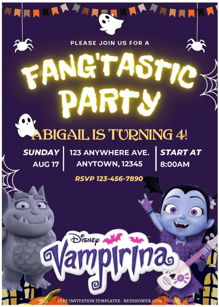 (Free Editable PDF) Spooky Fun Disney Vampirina Baby Shower Invitation Templates A