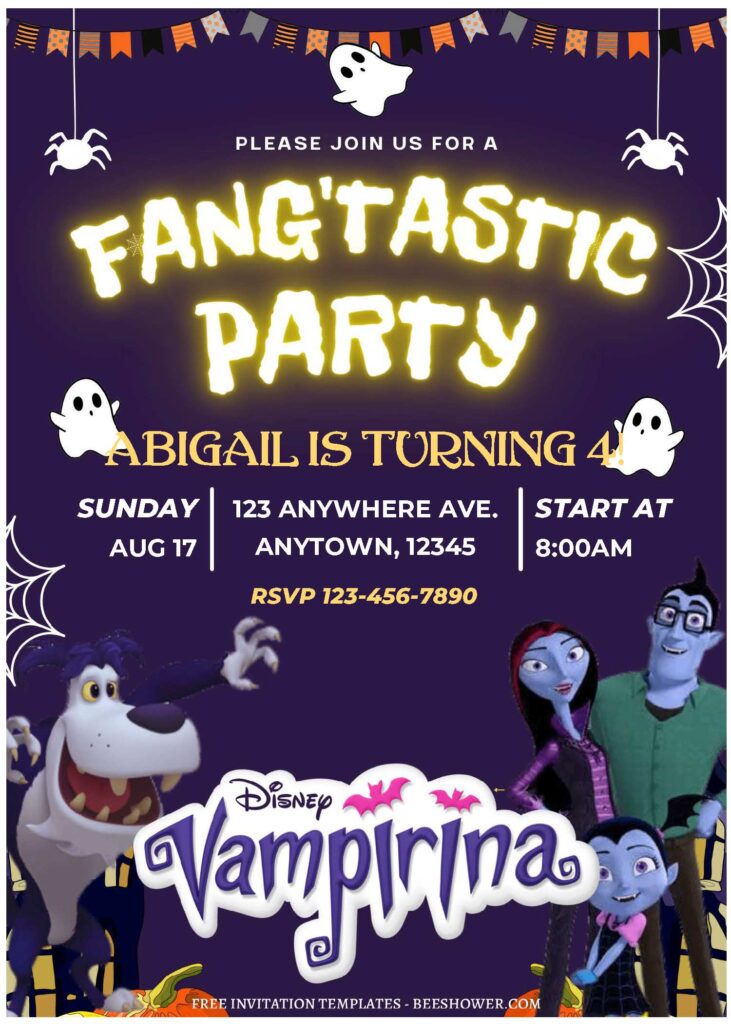 (Free Editable PDF) Spooky Fun Disney Vampirina Baby Shower Invitation Templates C
