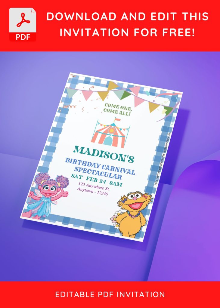 1 6 - Downloadable (Free Editable PDF) Sesame Street Birthday Carnival Invitation Templates - Template No. 32