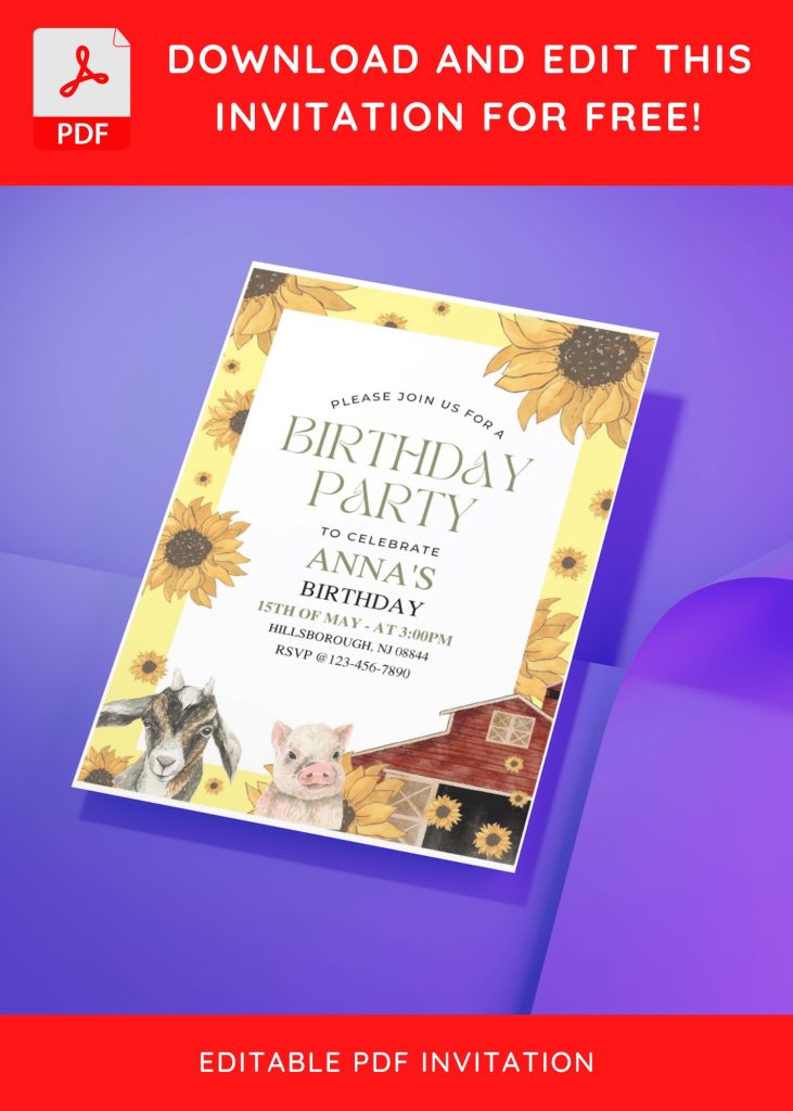 (Free Editable PDF) Sunflower Farm Baby Shower Invitation Templates J