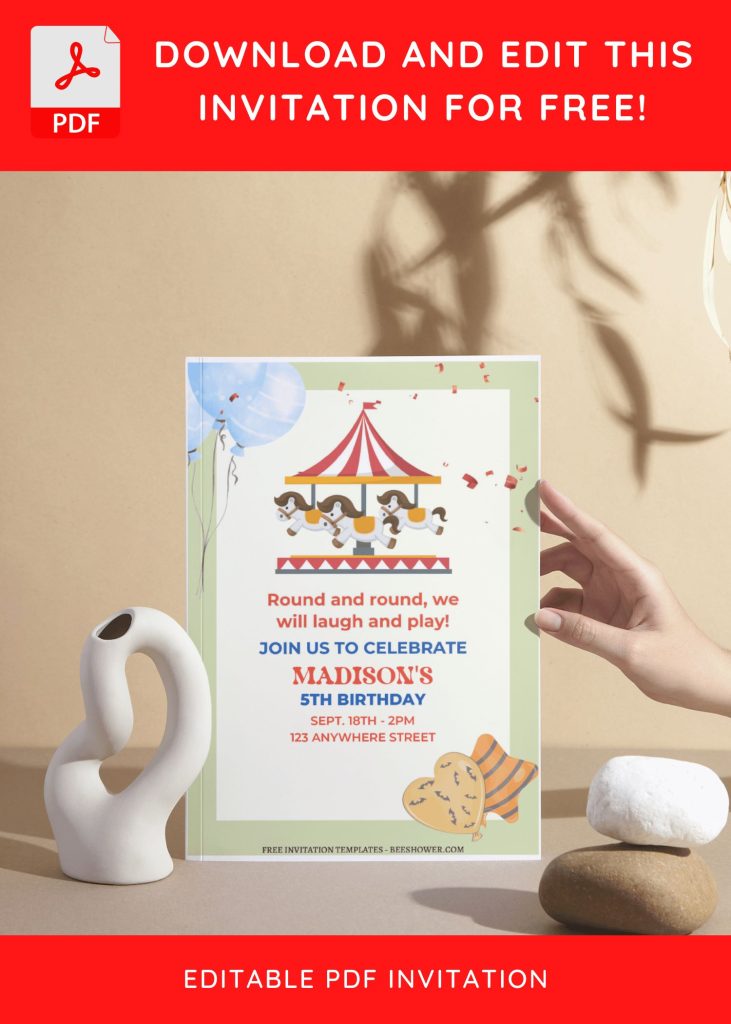 (Free Editable PDF) Lovely Carousel Baby Shower Invitation Templates I