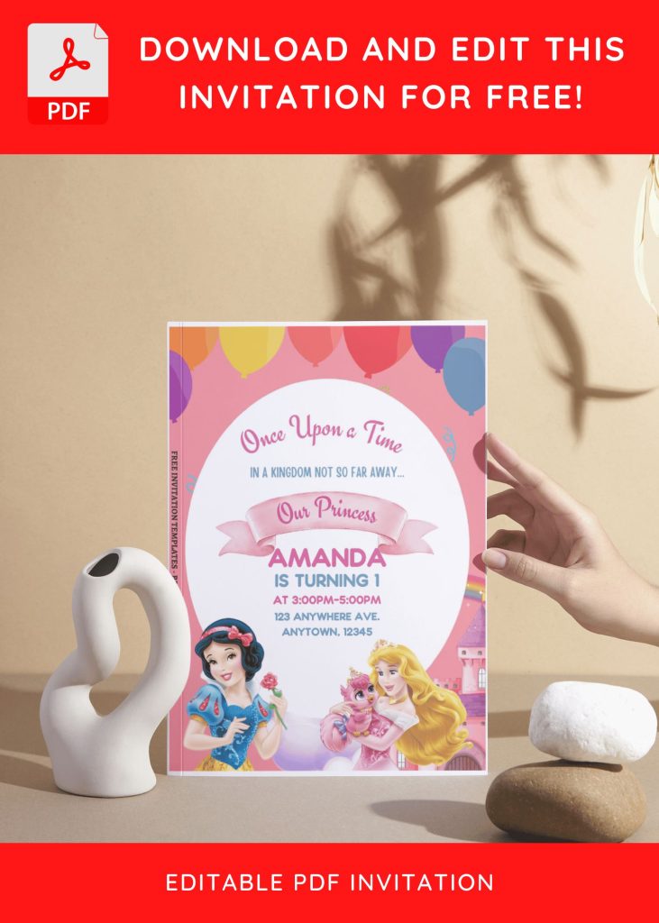 (Free Editable PDF) Cheerful Disney Princess Baby Shower Invitation Templates I