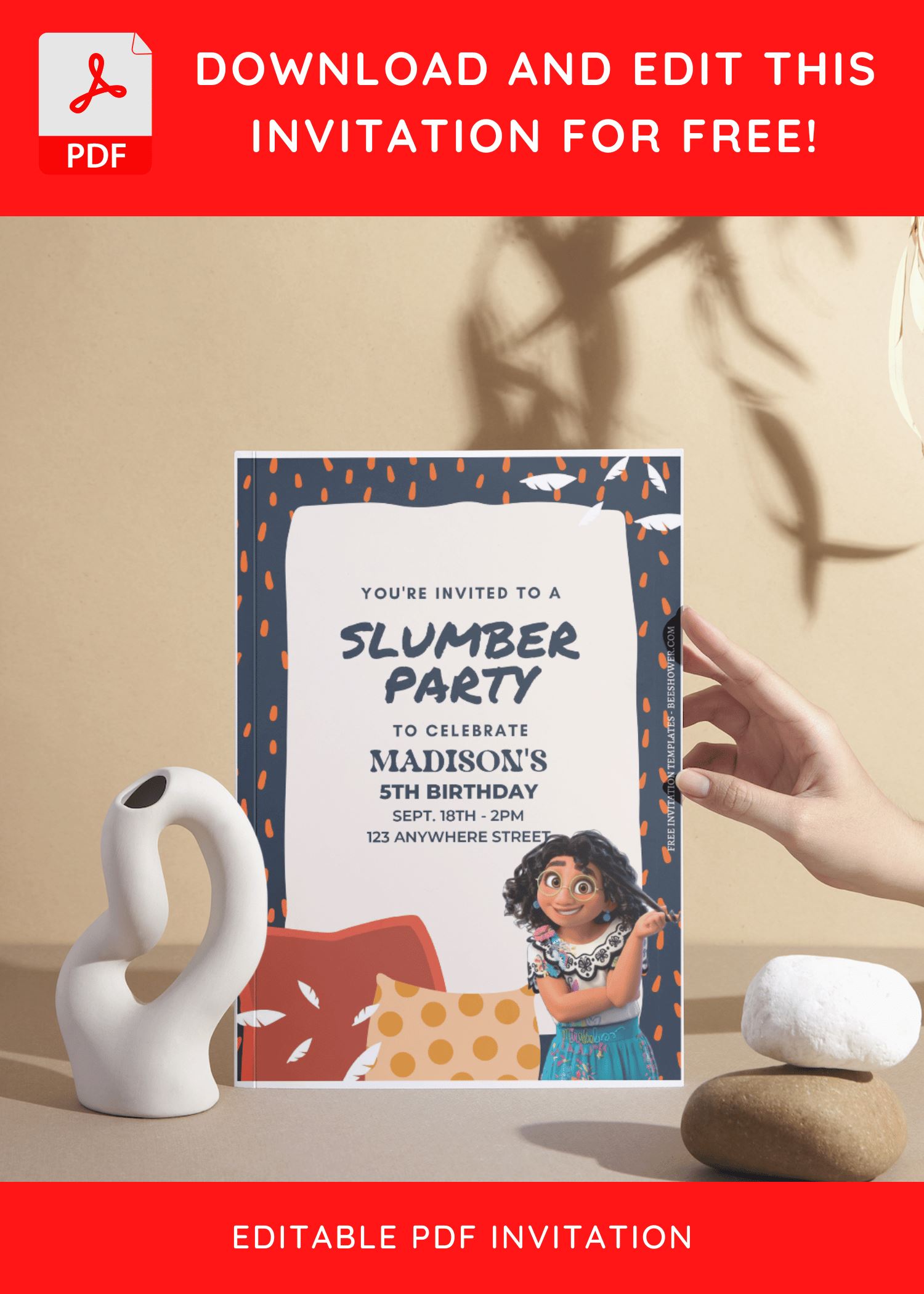(Free Editable PDF) Cute Mirable Encanto Slumber Party Invitation Templates C
