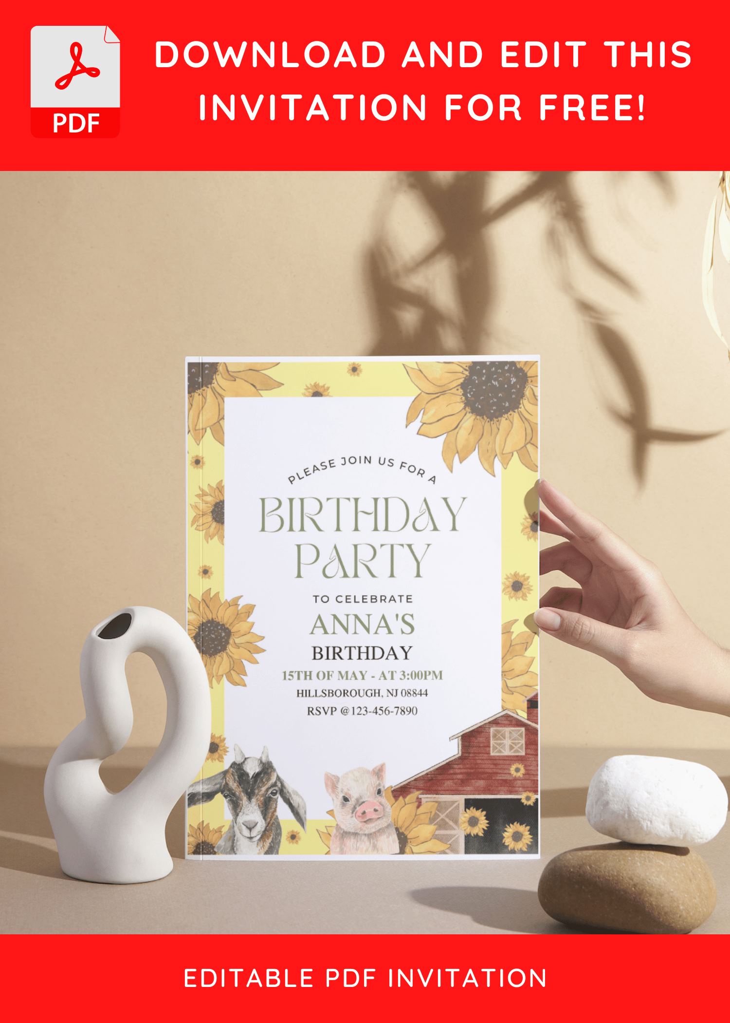 (Free Editable PDF) Sunflower Farm Baby Shower Invitation Templates C