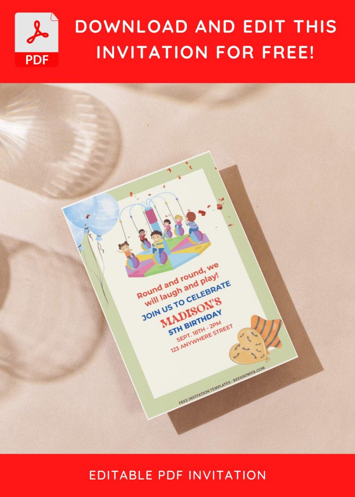 (Free Editable PDF) Lovely Carousel Baby Shower Invitation Templates G