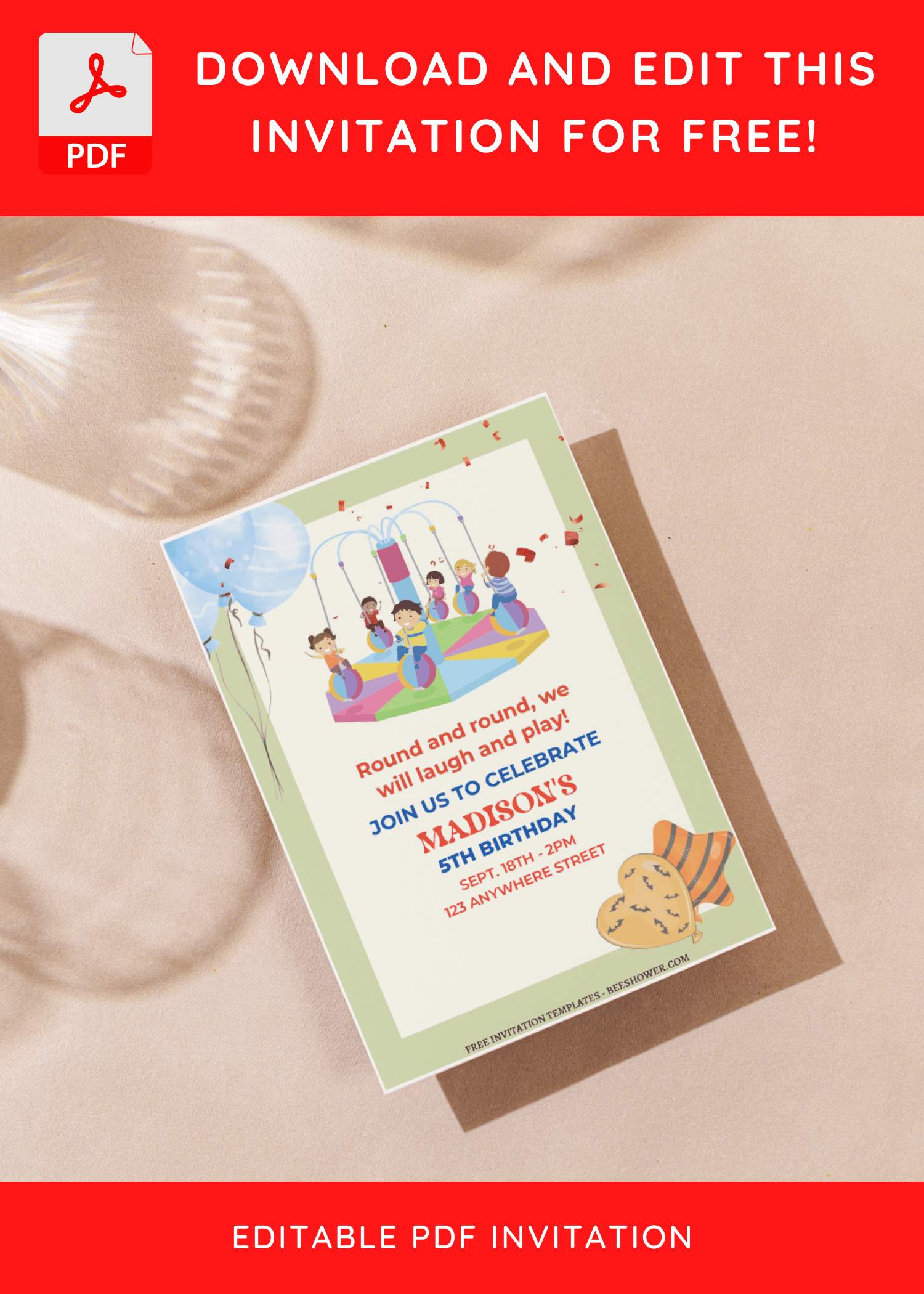 (Free Editable PDF) Lovely Carousel Baby Shower Invitation Templates C
