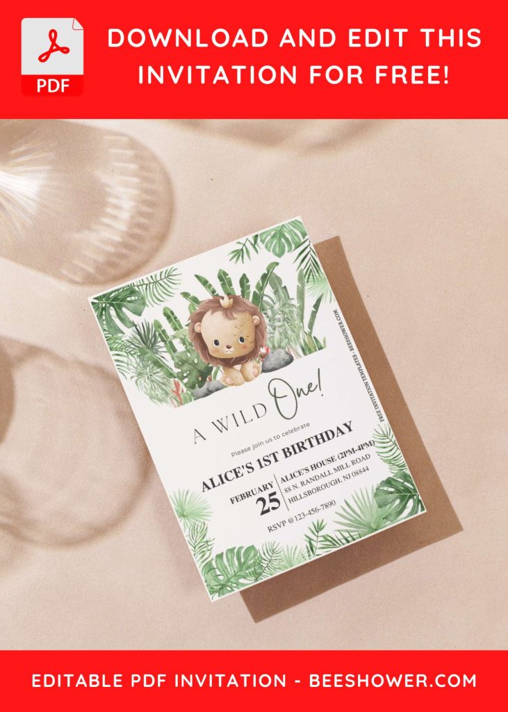 (Free Editable PDF) Greenery Wild Ones Baby Shower Invitation Templates with greenery leaves