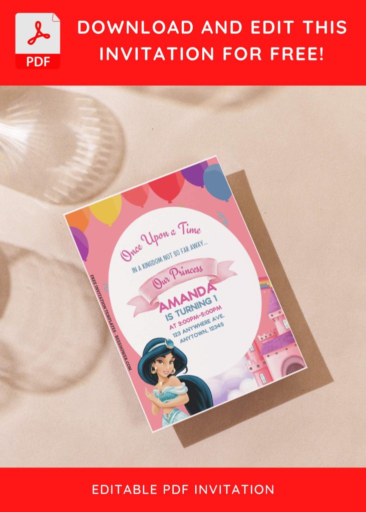 (Free Editable PDF) Cheerful Disney Princess Baby Shower Invitation Templates G