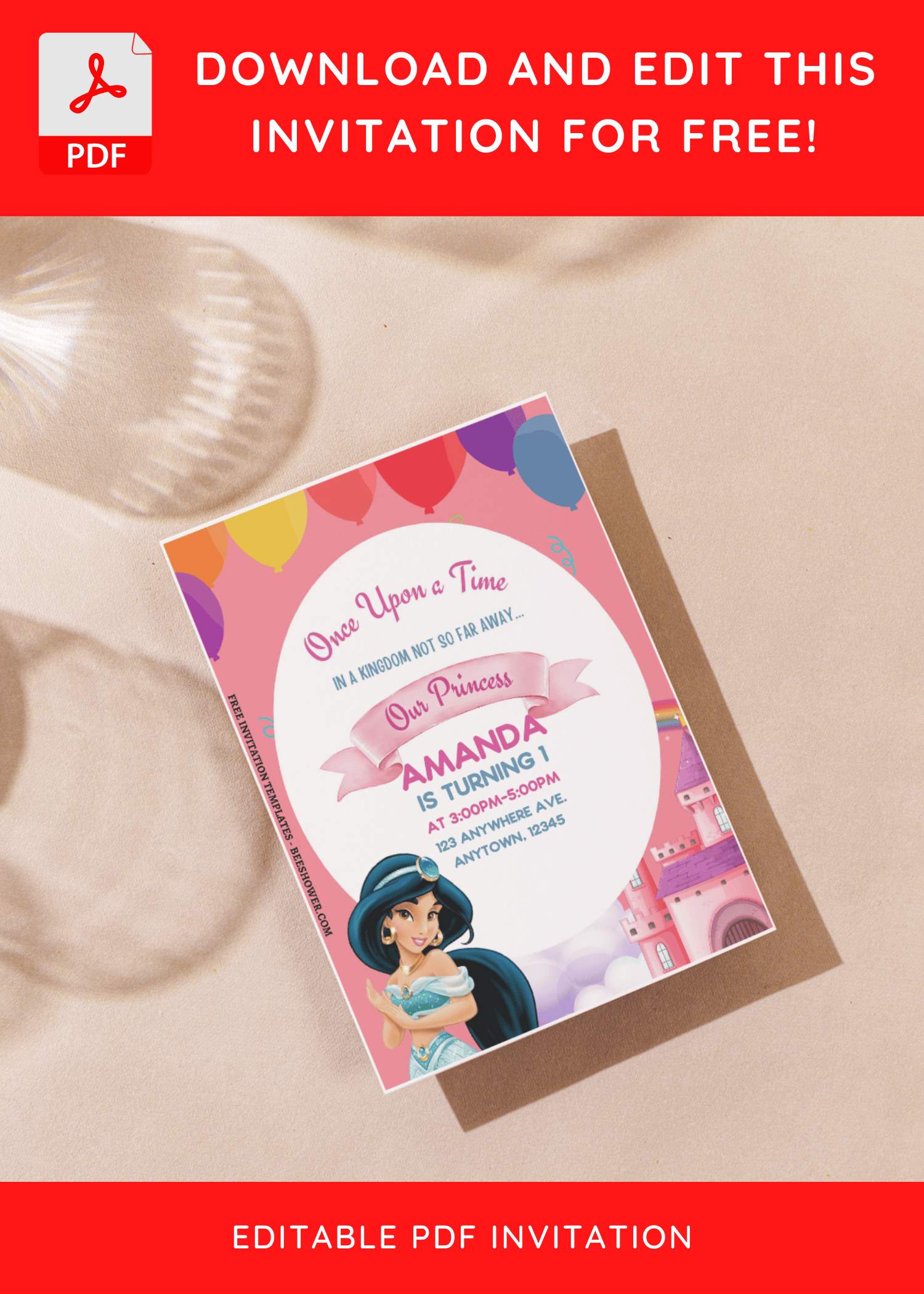 (Free Editable PDF) Cheerful Disney Princess Baby Shower Invitation Templates C
