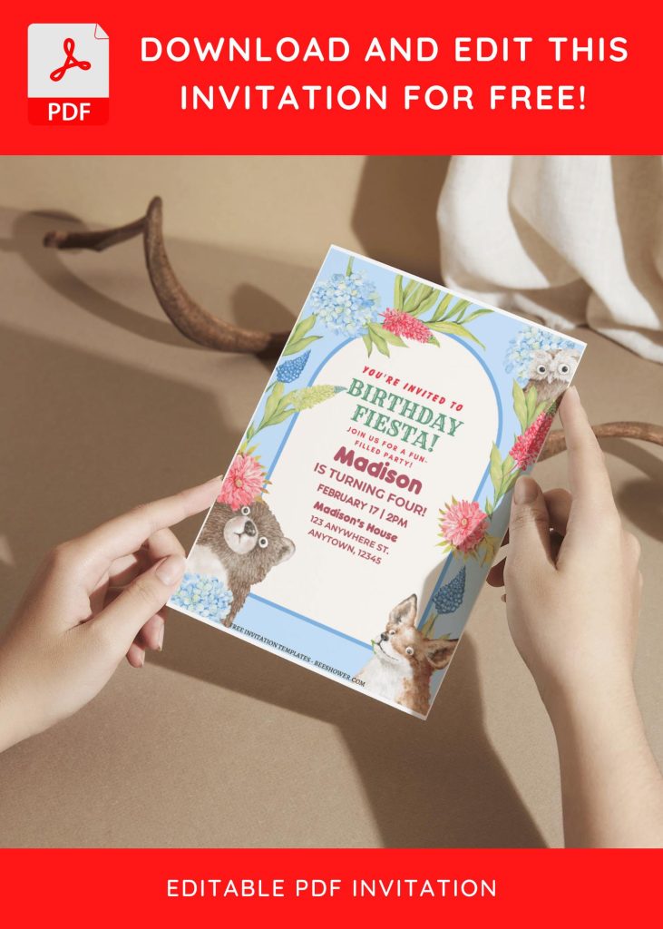 (Free Editable PDF) Beautiful Woodland Animal Baby Shower Invitation Templates F