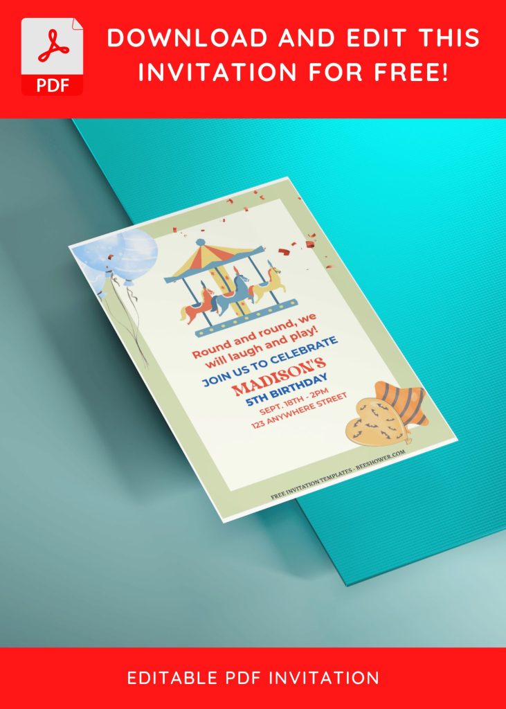 (Free Editable PDF) Lovely Carousel Baby Shower Invitation Templates E