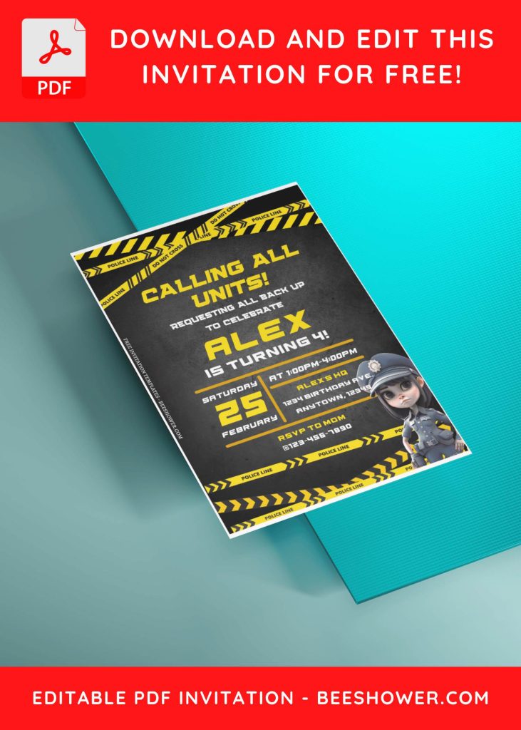 (Free Editable PDF) Calling All Units! Police Themed Baby Shower Invitation Templates with editable text