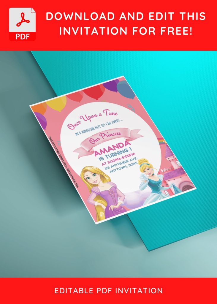 (Free Editable PDF) Cheerful Disney Princess Baby Shower Invitation Templates E