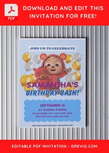 (Free Editable PDF) Cocomelon Joy Baby Shower Invitation Templates with silver and gold balloons