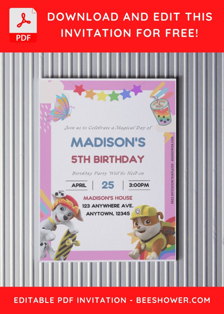 (Free Editable PDF) PAW Patrol Pitter Patter Baby Shower Invitation Templates with Rumble