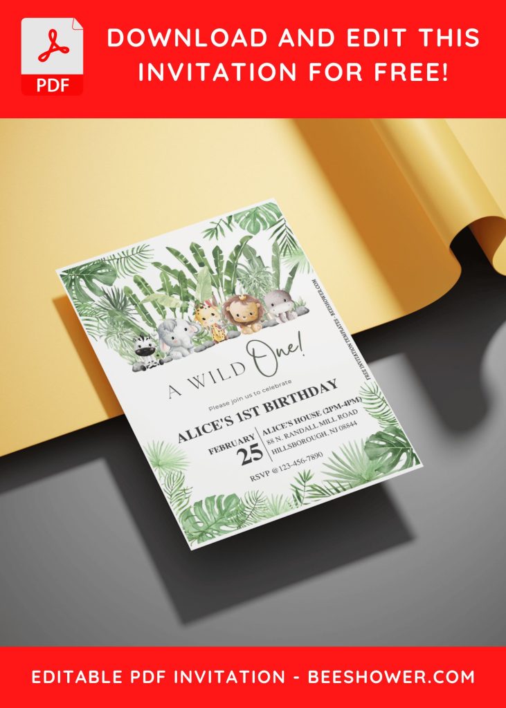 (Free Editable PDF) Greenery Wild Ones Baby Shower Invitation Templates with editable text