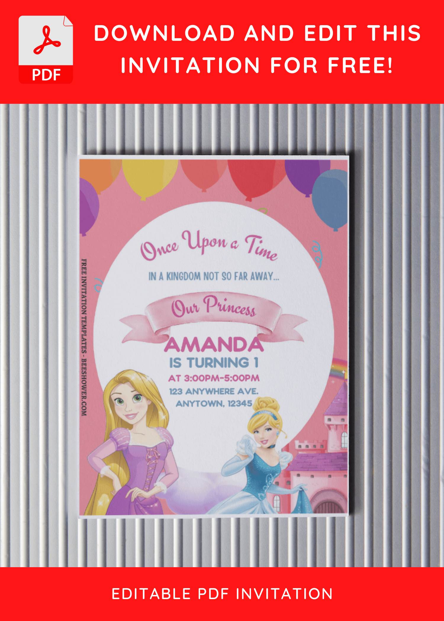 (Free Editable PDF) Cheerful Disney Princess Baby Shower Invitation Templates C